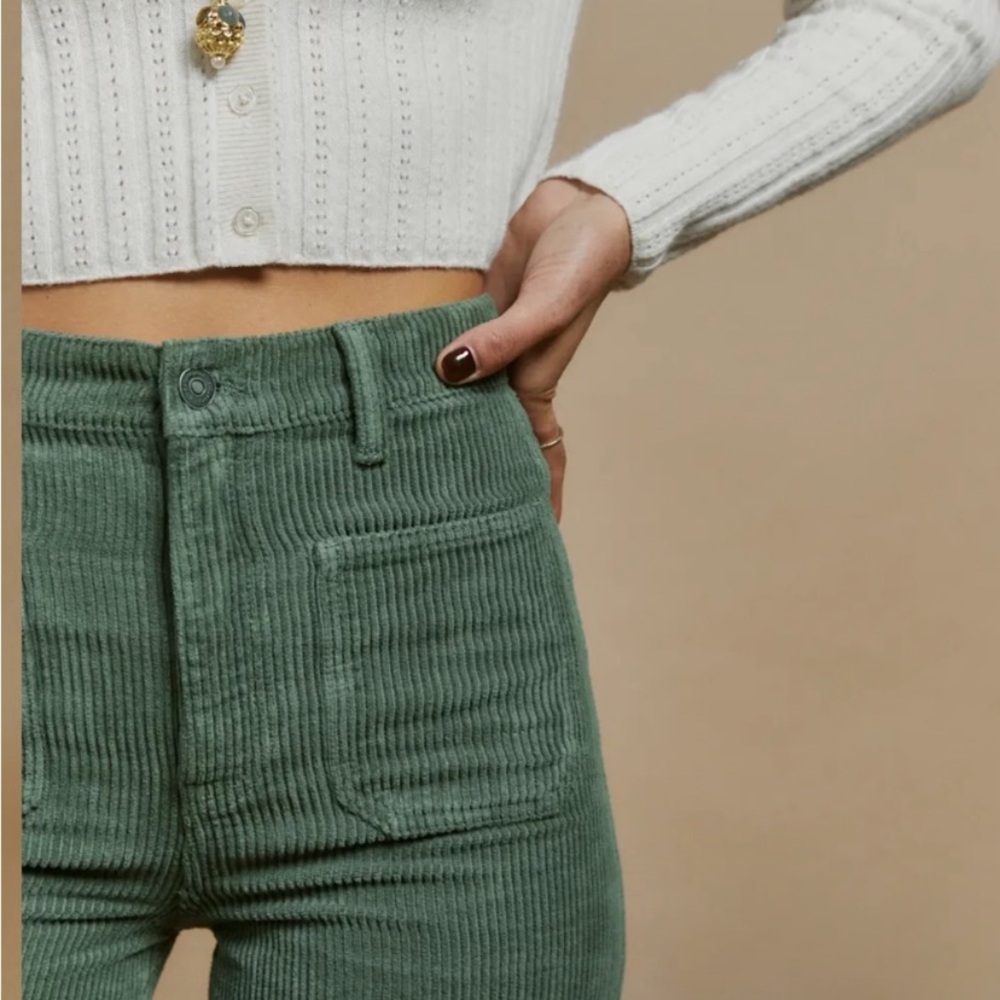 Reformation Jeans Alyssa Green Corduroy High Waisted Wide Leg Jeans Size 25 - Picture 4 of 9